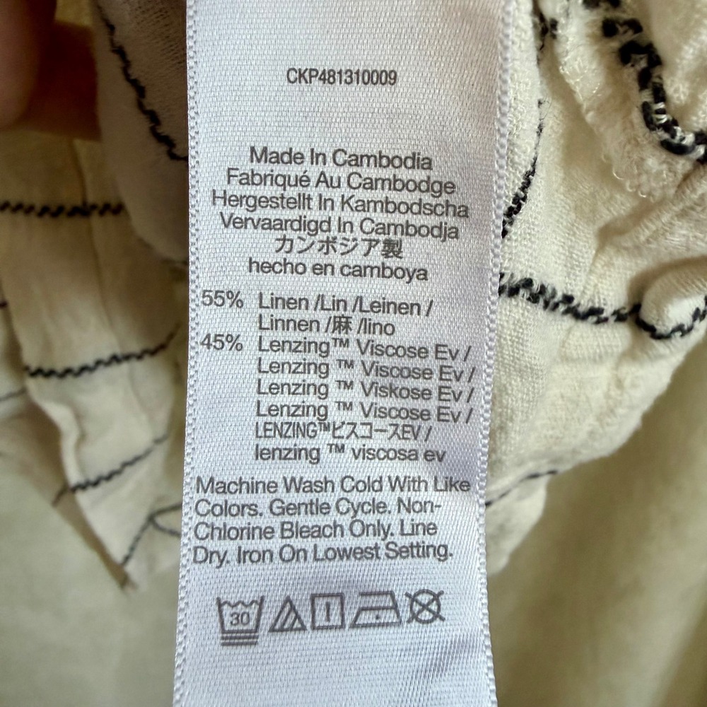 Madewell Linen Blend Resort Crop Shirt Windowpane Check Sz Small Ivory Black - Picture 3 of 4
